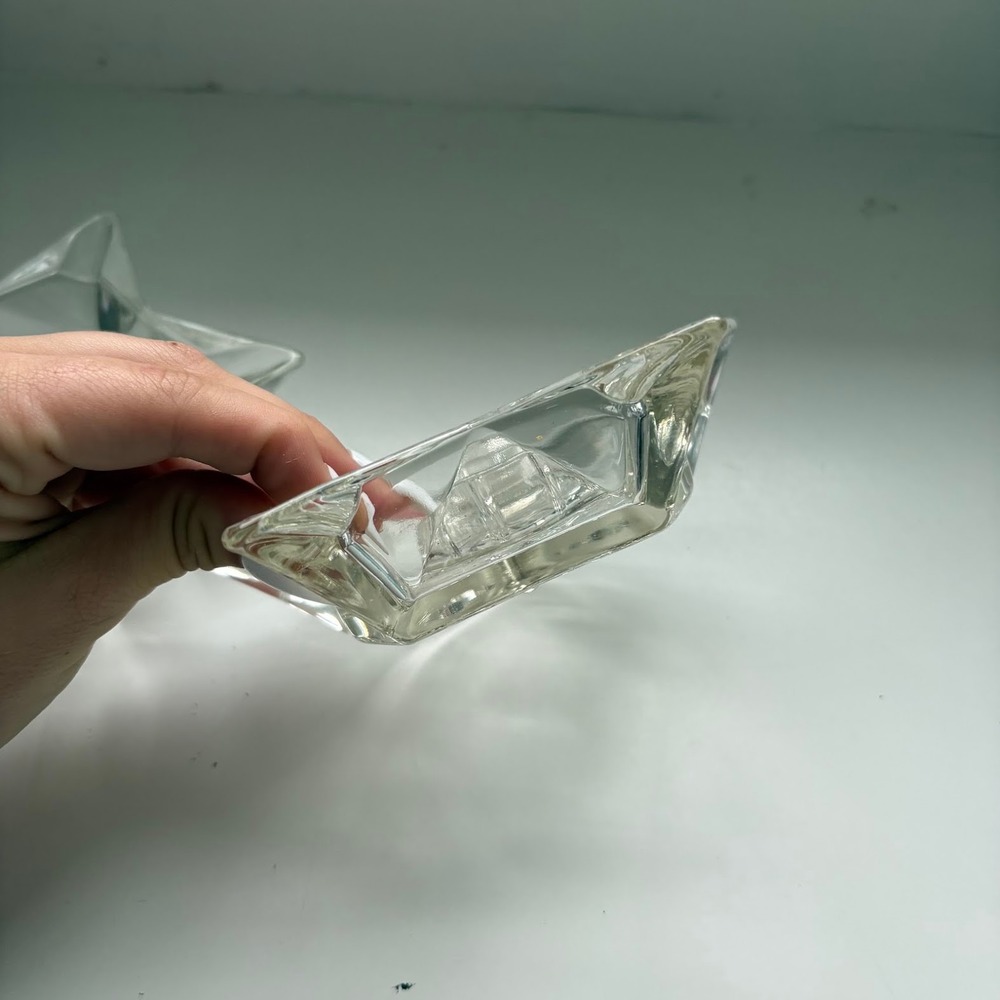 Vintage Clear Pressed Glass Star Candle Holders Set of 2 Celestial Sunburst Base - Picture 3 of 6